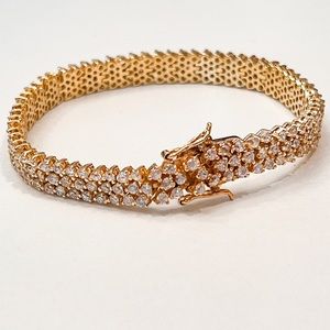 BLING! Vintage Cubic Zirconia Link Gold Wash .925 Silver Tennis Bracelet-